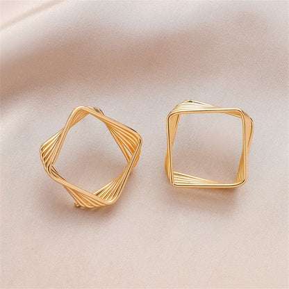 18K Gold-Plated Stacked Rhombus Drop Earrings, gold stud earrings for women, vintage-inspired design, detail close-up