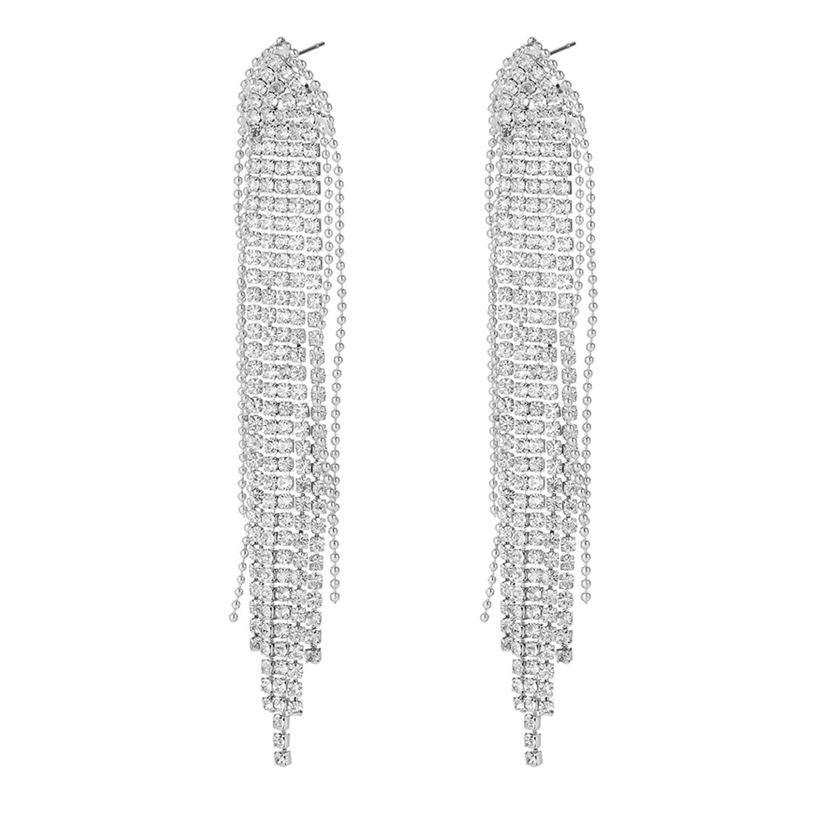 Cubic Zirconia and Silver-Plated Tassel Drop Earrings, silver drop earrings for women, vintage-inspired design, side view