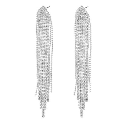 Cubic Zirconia and Silver-Plated Tassel Drop Earrings, silver drop earrings for women, vintage-inspired design, side view