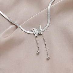 Stainless Steel Snake-Chain Butterfly Tassel Pendant Necklace