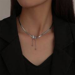 Stainless Steel Snake-Chain Butterfly Tassel Pendant Necklace