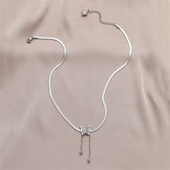 Stainless Steel Snake-Chain Butterfly Tassel Pendant Necklace