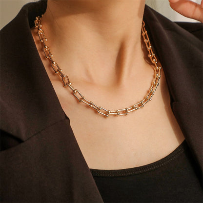 18K Gold-Plated Vachette Chain Necklace, gold pendant necklace for women, elegant gift for her, front view
