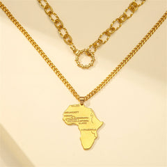 18K Gold-Plated Africa Map Pendant Layered Necklace