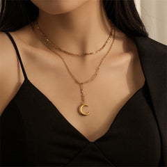 Cubic Zirconia & 18K Gold-Plated Moon Layered Pendant Necklace