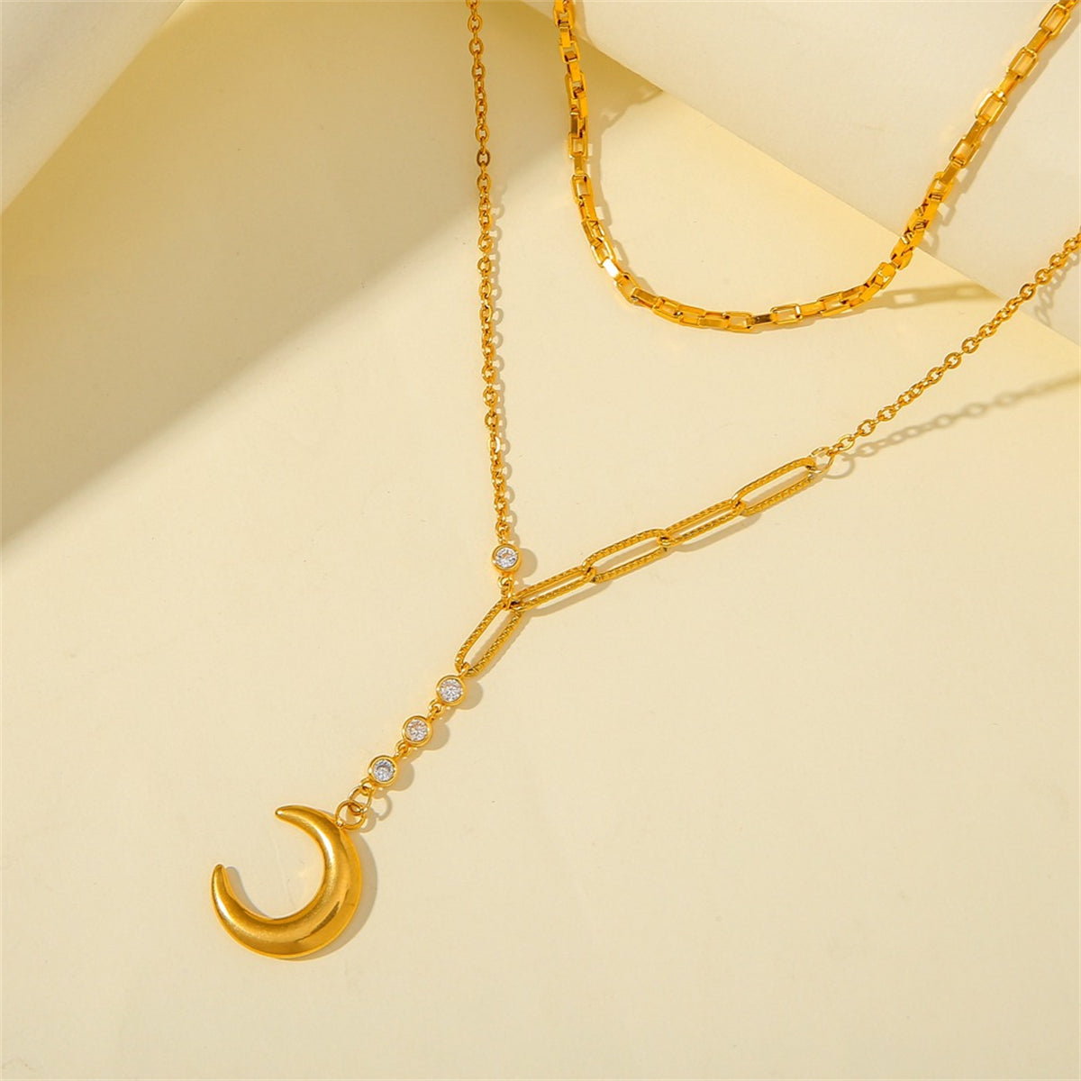 Cubic Zirconia & 18K Gold-Plated Moon Layered Pendant Necklace