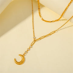 Cubic Zirconia & 18K Gold-Plated Moon Layered Pendant Necklace