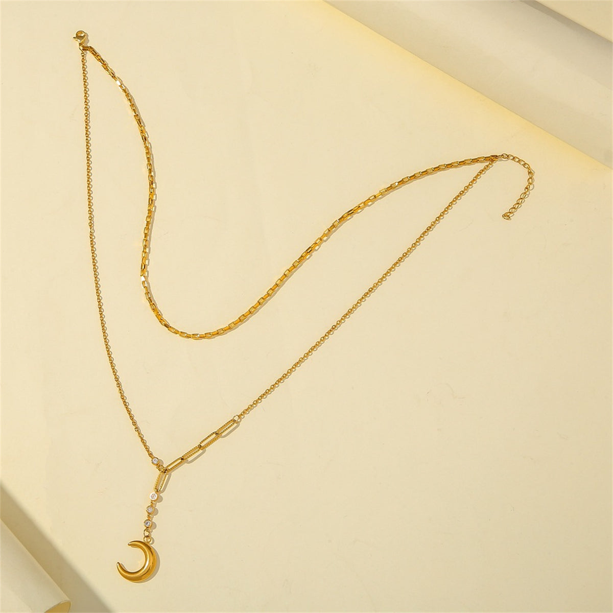 Cubic Zirconia & 18K Gold-Plated Moon Layered Pendant Necklace