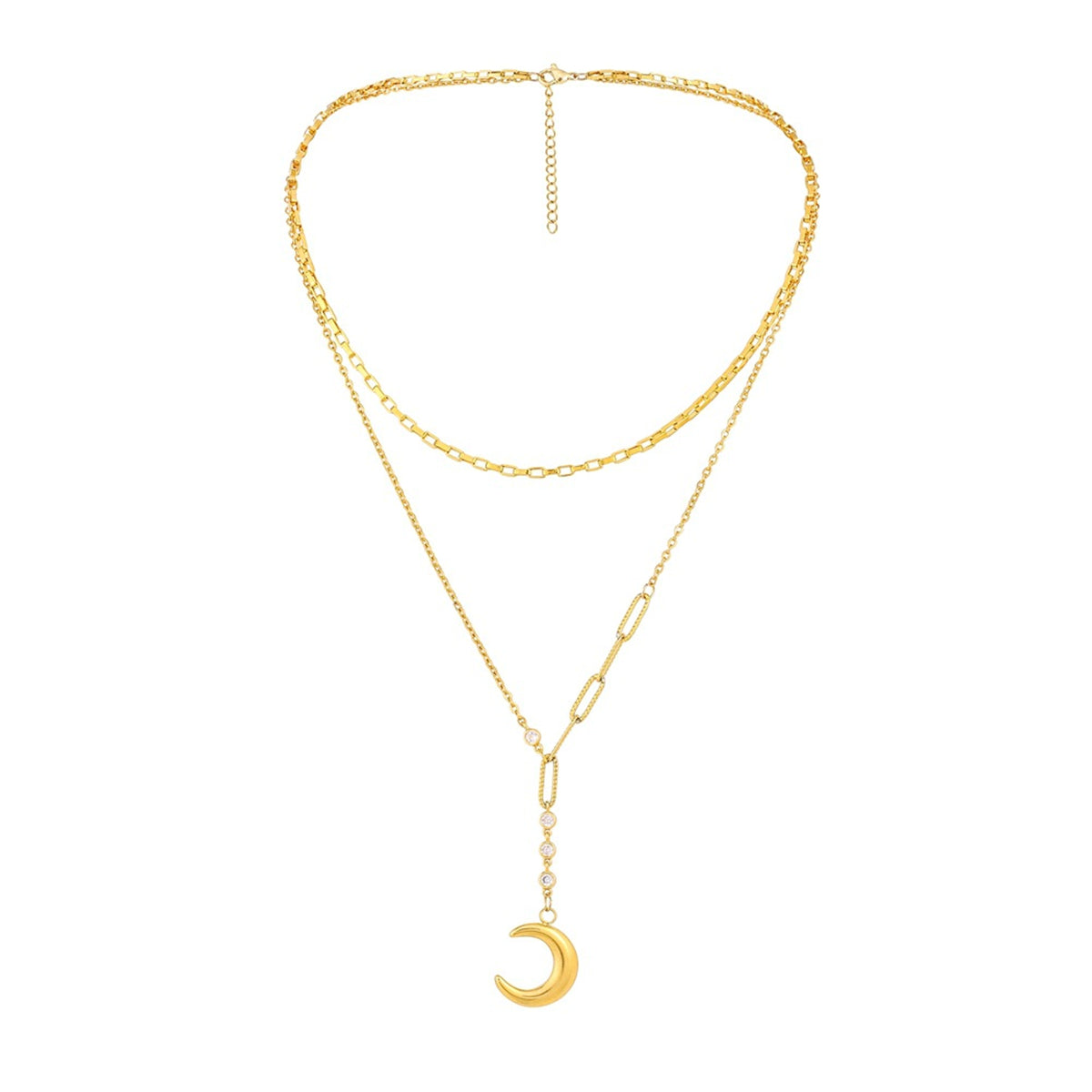Cubic Zirconia & 18K Gold-Plated Moon Layered Pendant Necklace