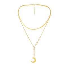 Cubic Zirconia & 18K Gold-Plated Moon Layered Pendant Necklace