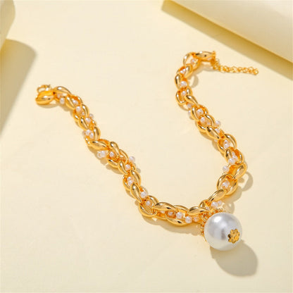 Pearl and 18K Gold-Plated Crossing Twine Choker Necklace, gold pendant necklace for women, lifestyle look