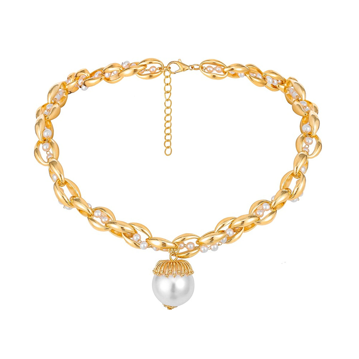 Pearl and 18K Gold-Plated Crossing Twine Choker Necklace, gold pendant necklace for women, elegant gift for her, side view