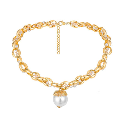 Pearl and 18K Gold-Plated Crossing Twine Choker Necklace, gold pendant necklace for women, elegant gift for her, side view
