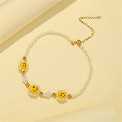 Pearl & Acrylic 18K Gold-Plated Smiley Beaded Choker