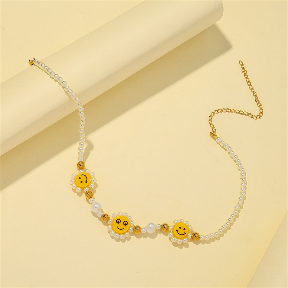 Pearl & Acrylic 18K Gold-Plated Smiley Beaded Choker