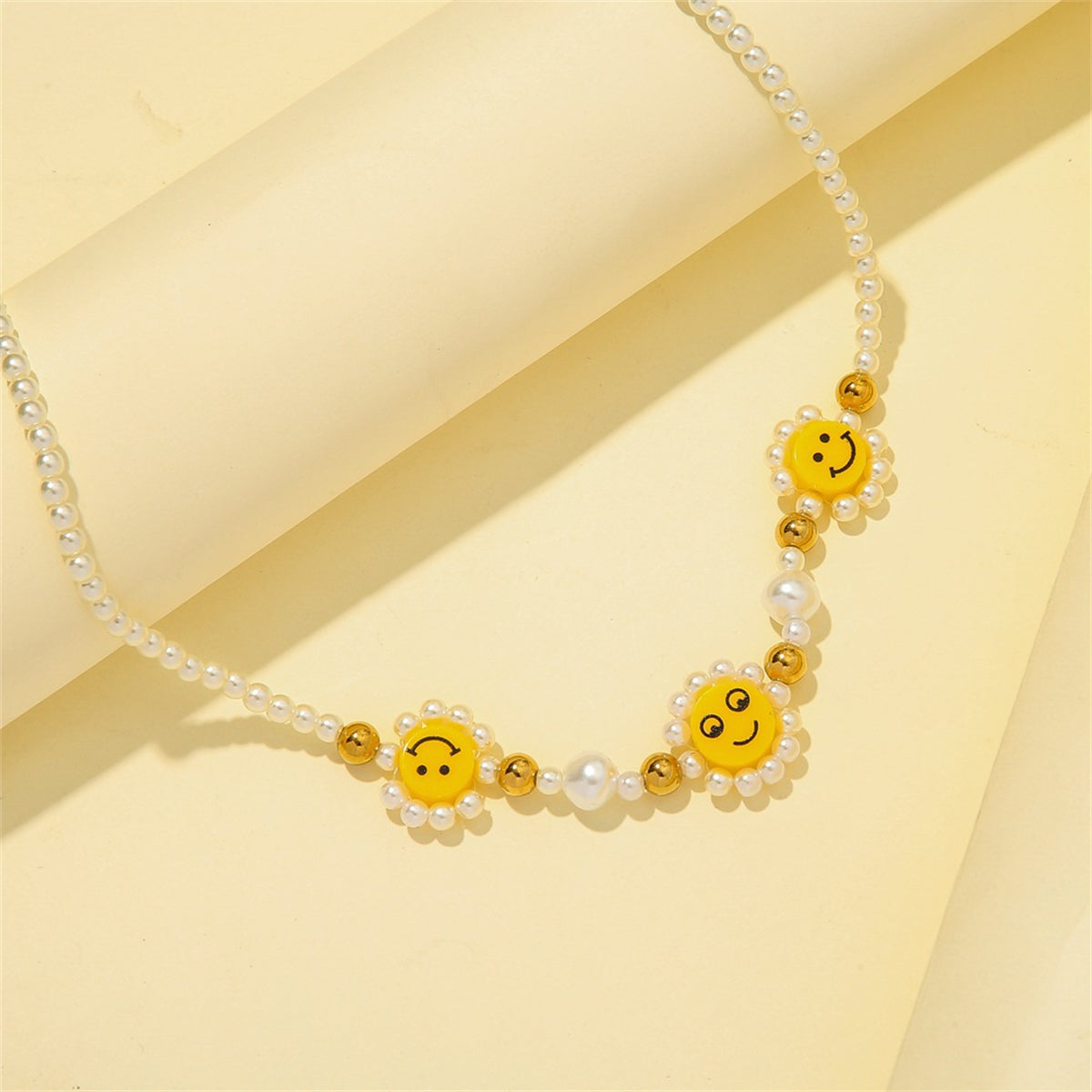 Pearl & Acrylic 18K Gold-Plated Smiley Beaded Choker