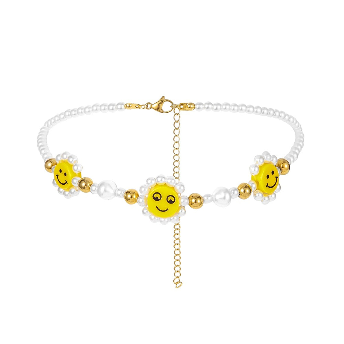 Pearl & Acrylic 18K Gold-Plated Smiley Beaded Choker