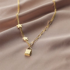 18K Gold-Plated Star & Lock Pendant Necklace