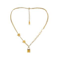 18K Gold-Plated Star & Lock Pendant Necklace