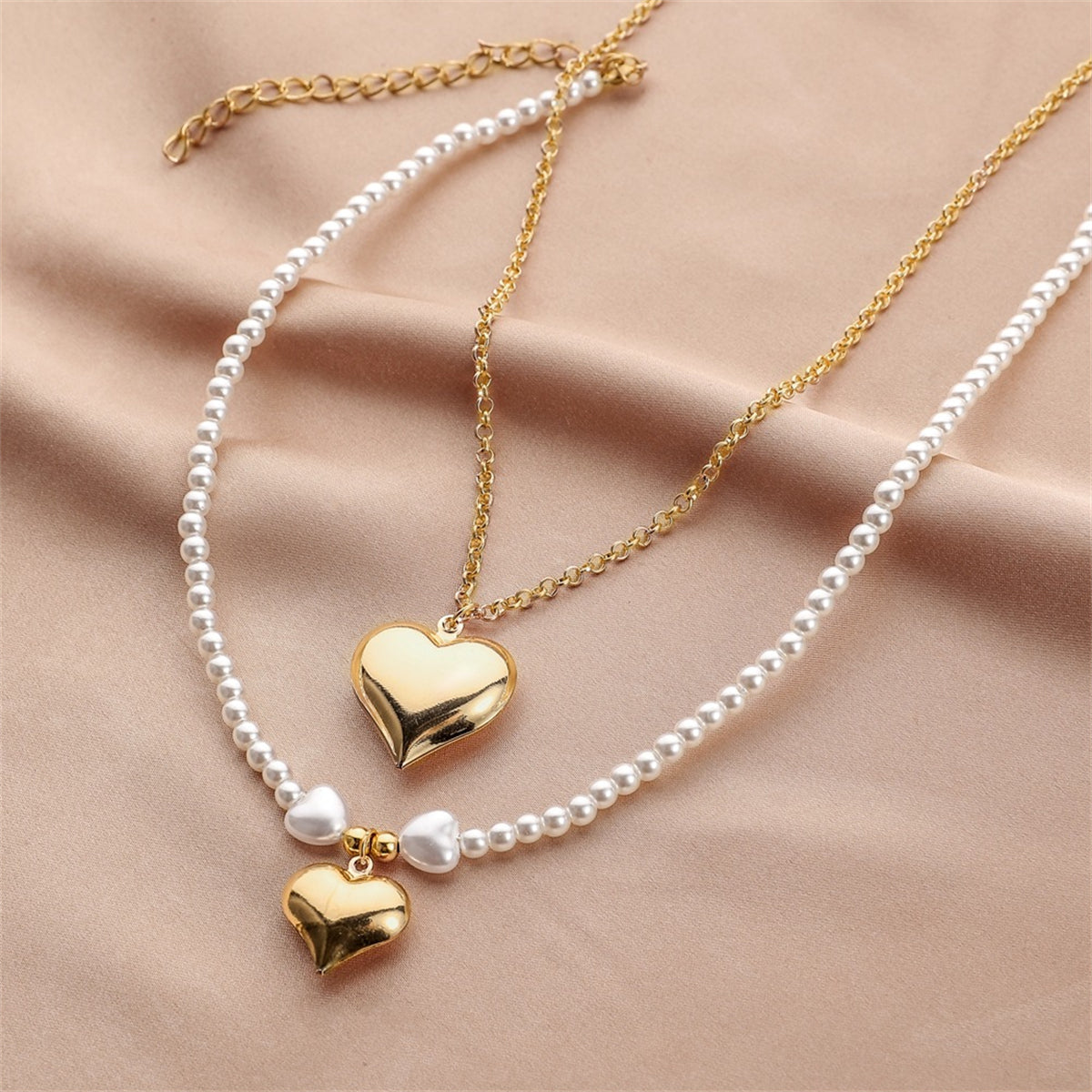 Pearl & 18K Gold-Plated Heart Pendant Necklace Set