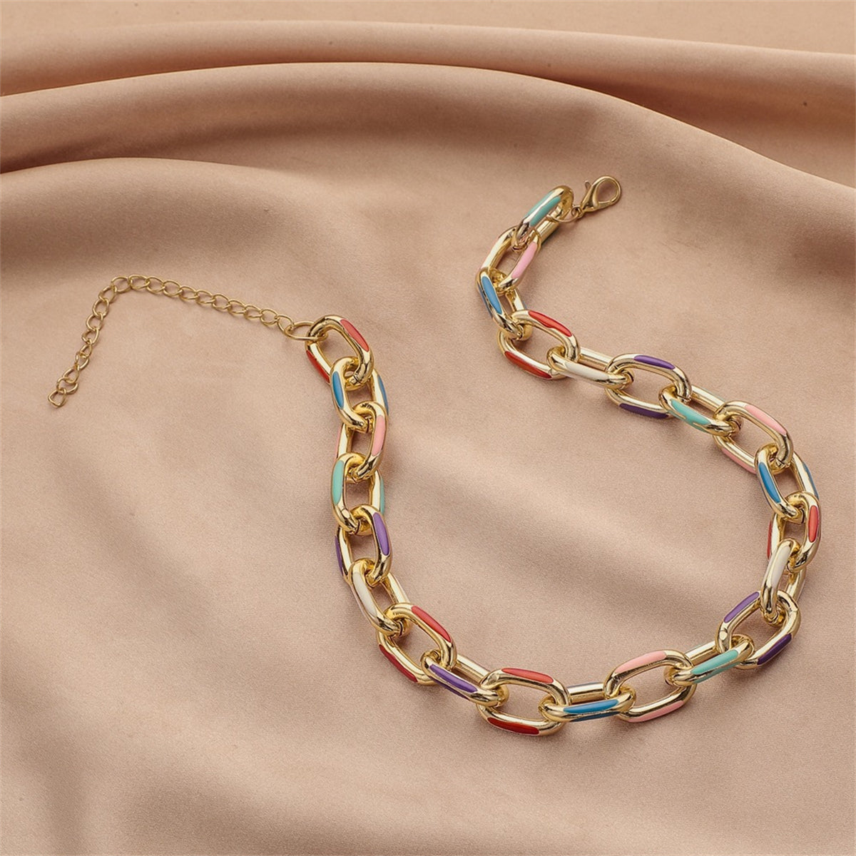 Blue Enamel and 18K Gold-Plated Chain Choker, gold pendant necklace for women, botanical inspired, lifestyle look