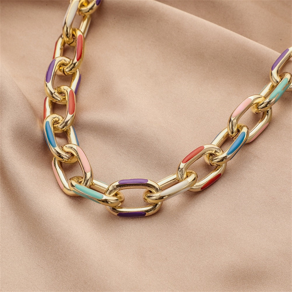 Blue Enamel and 18K Gold-Plated Chain Choker, gold pendant necklace for women, botanical inspired, styled look