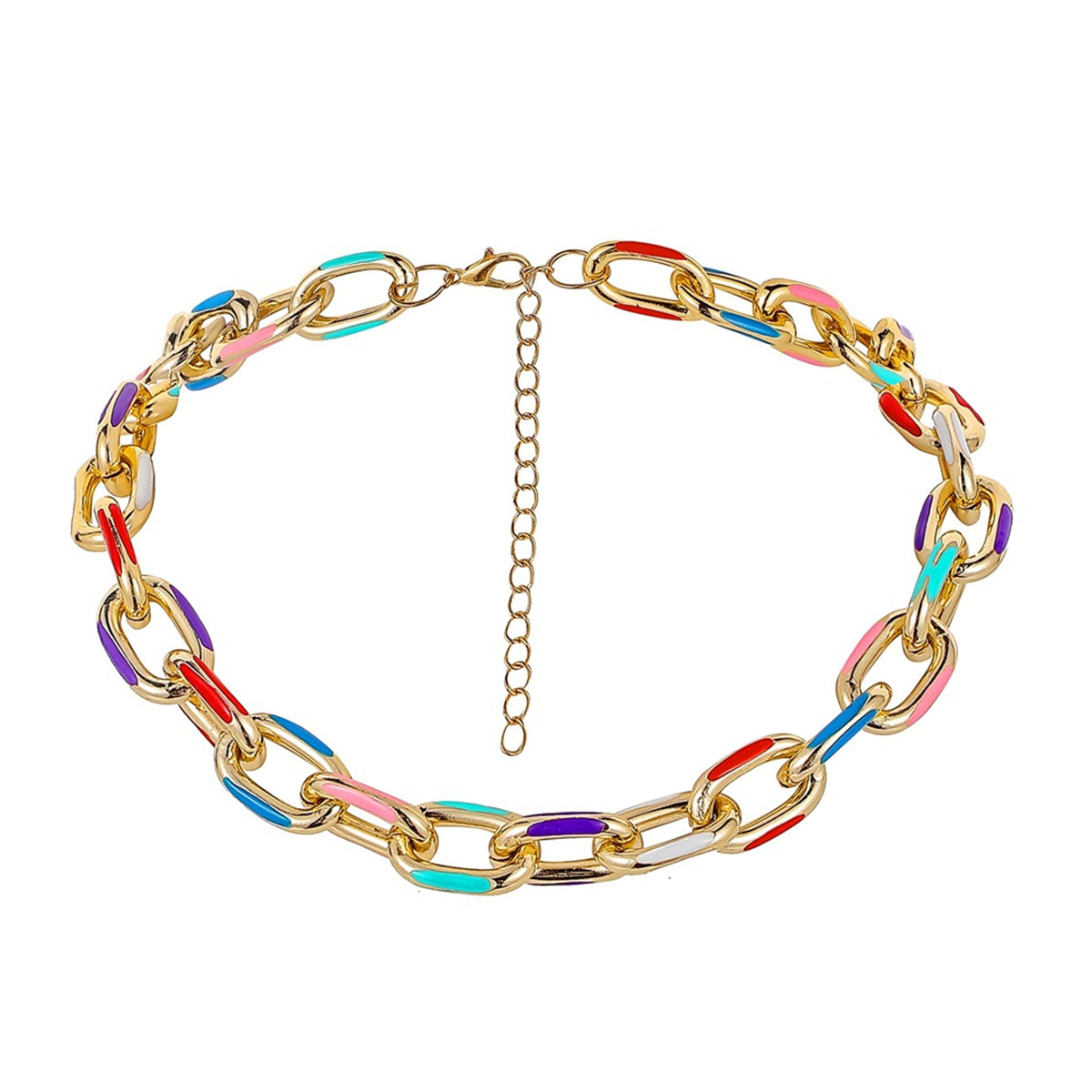 Blue Enamel and 18K Gold-Plated Chain Choker, gold pendant necklace for women, botanical inspired, side view