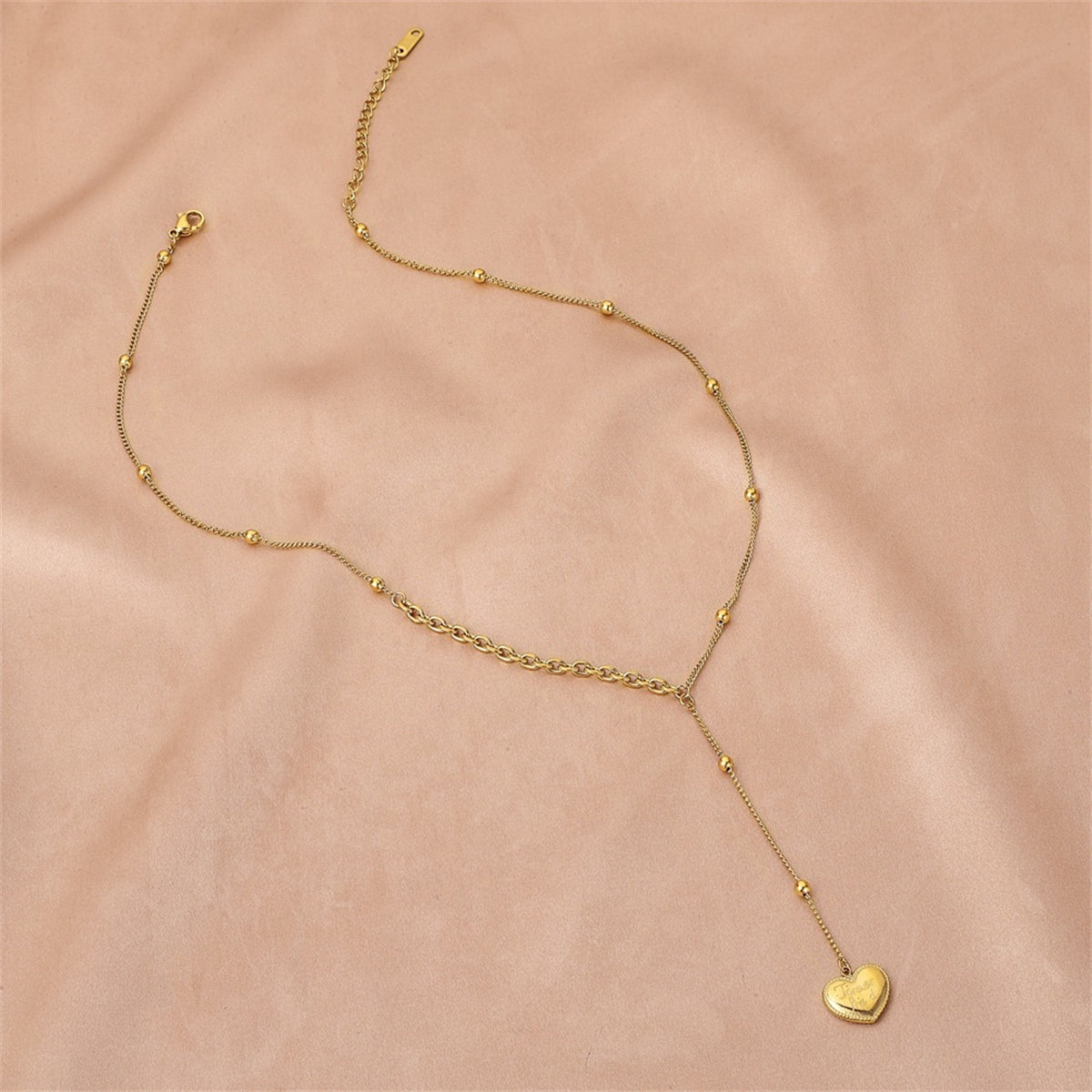 18K Gold-Plated Heart Lariat Necklace, gold pendant necklace for women, elegant gift for her, lifestyle look