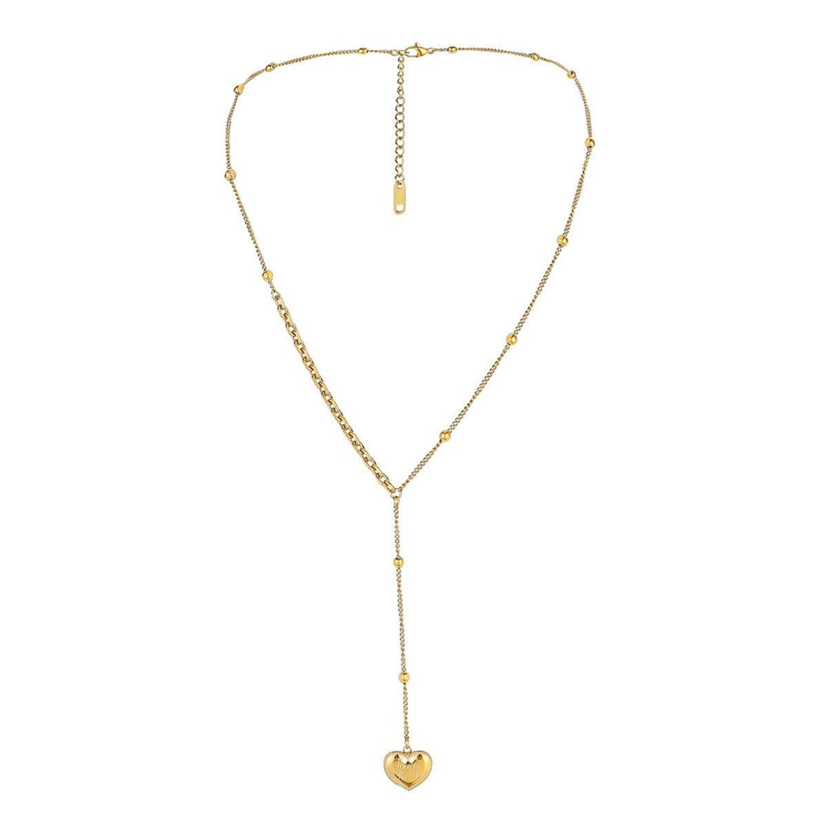 18K Gold-Plated Heart Lariat Necklace, gold pendant necklace for women, elegant gift for her, detail close-up