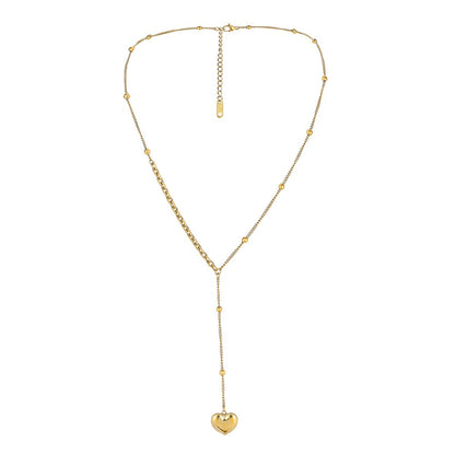 18K Gold-Plated Heart Lariat Necklace, gold pendant necklace for women, elegant gift for her, detail close-up