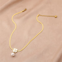 Pearl & 18k Gold-Plated Snake-Chain Clover Pendant Necklace