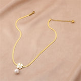 Pearl & 18k Gold-Plated Snake-Chain Clover Pendant Necklace