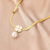 Pearl & 18k Gold-Plated Snake-Chain Clover Pendant Necklace