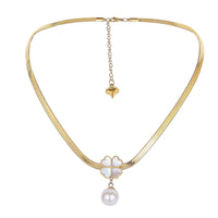 Pearl & 18k Gold-Plated Snake-Chain Clover Pendant Necklace