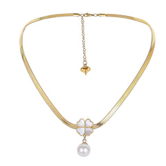 Pearl & 18K Gold-Plated Snake-Chain Clover Pendant Necklace