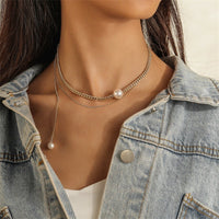 Pearl & 18k Gold-Plated Layered Drop Choker Necklace