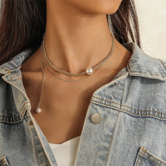 Pearl & 18K Gold-Plated Layered Drop Choker Necklace