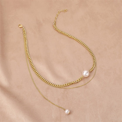 Pearl and 18K Gold-Plated Layered Drop Choker Necklace, gold pendant necklace for women, everyday style, lifestyle look