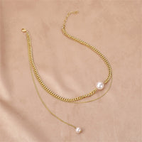 Pearl & 18k Gold-Plated Layered Drop Choker Necklace