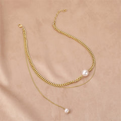 Pearl & 18K Gold-Plated Layered Drop Choker Necklace