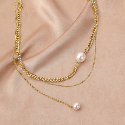 Pearl and 18K Gold-Plated Layered Drop Choker Necklace, gold pendant necklace for women, everyday style, styled look