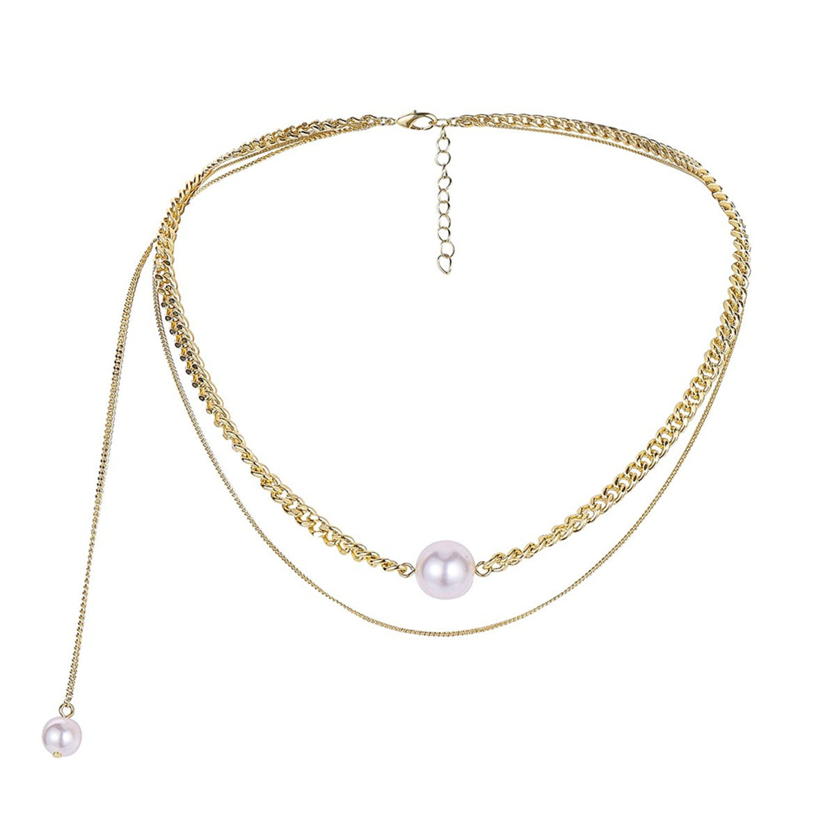 Pearl and 18K Gold-Plated Layered Drop Choker Necklace, gold pendant necklace for women, everyday style, side view