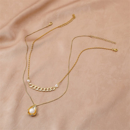 Pearl and 18K Gold-Plated Shell Pendant Necklace Set, jewelry gift sets for women, dainty minimalist design, lifestyle look
