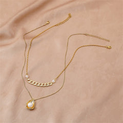 Pearl & 18K Gold-Plated Shell Pendant Necklace Set