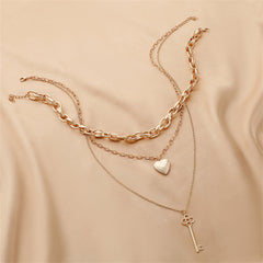 18K Gold-Plated Key & Heart Pendant Necklace Set