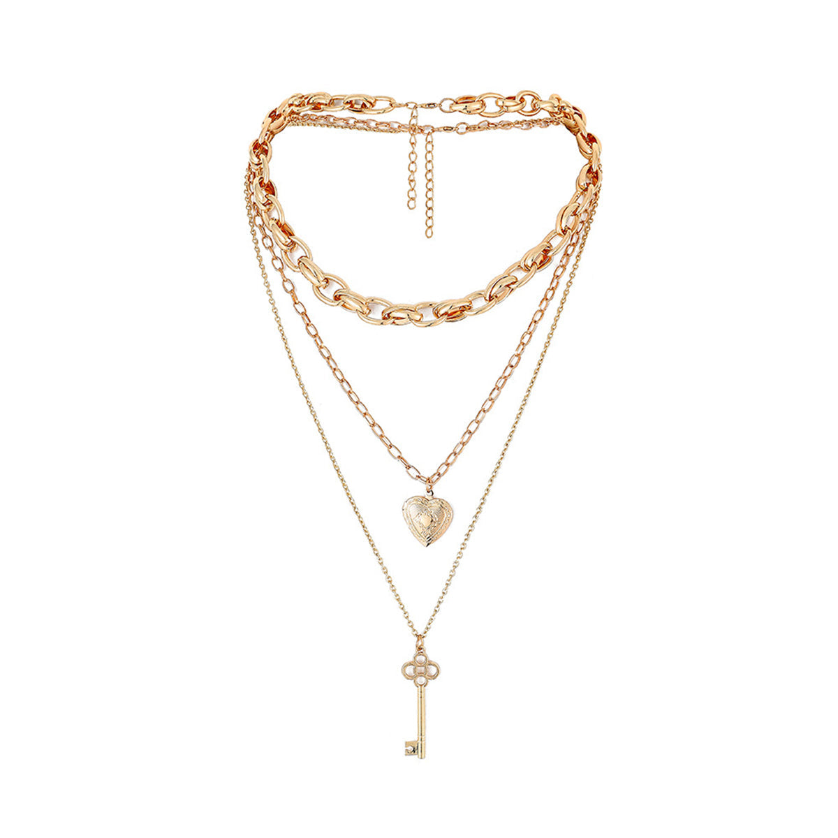 18K Gold-Plated Key & Heart Pendant Necklace Set