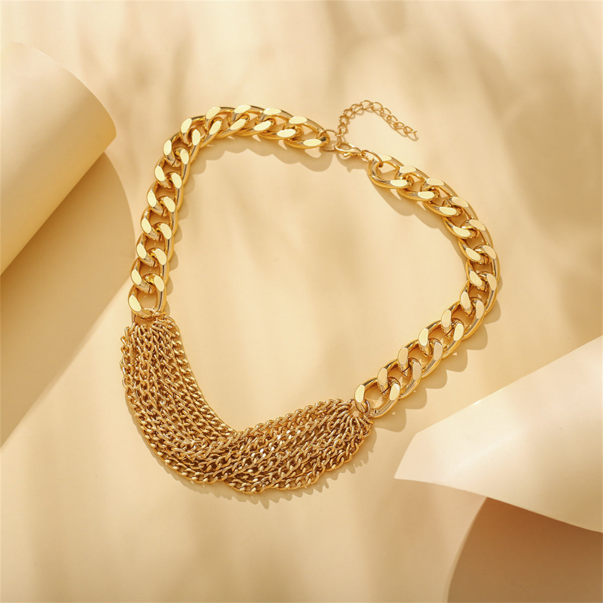 18K Gold-Plated Multi-Strand Chain Necklace, gold pendant necklace for women, botanical inspired, lifestyle look