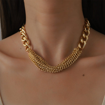 18K Gold-Plated Multi-Strand Chain Necklace, gold pendant necklace for women, botanical inspired, front view