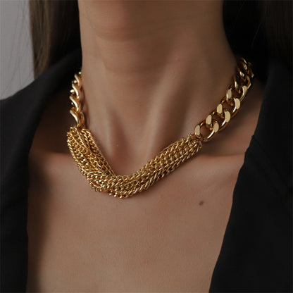 18K Gold-Plated Multi-Strand Chain Necklace, gold pendant necklace for women, botanical inspired, side view