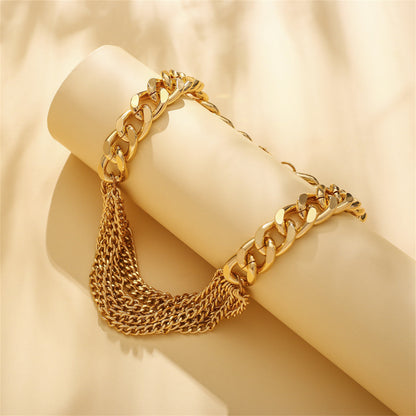 18K Gold-Plated Multi-Strand Chain Necklace, gold pendant necklace for women, botanical inspired, styled look